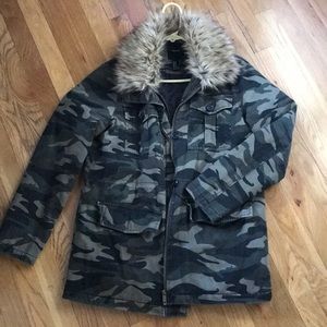 Faux Fur Neck Military Coat